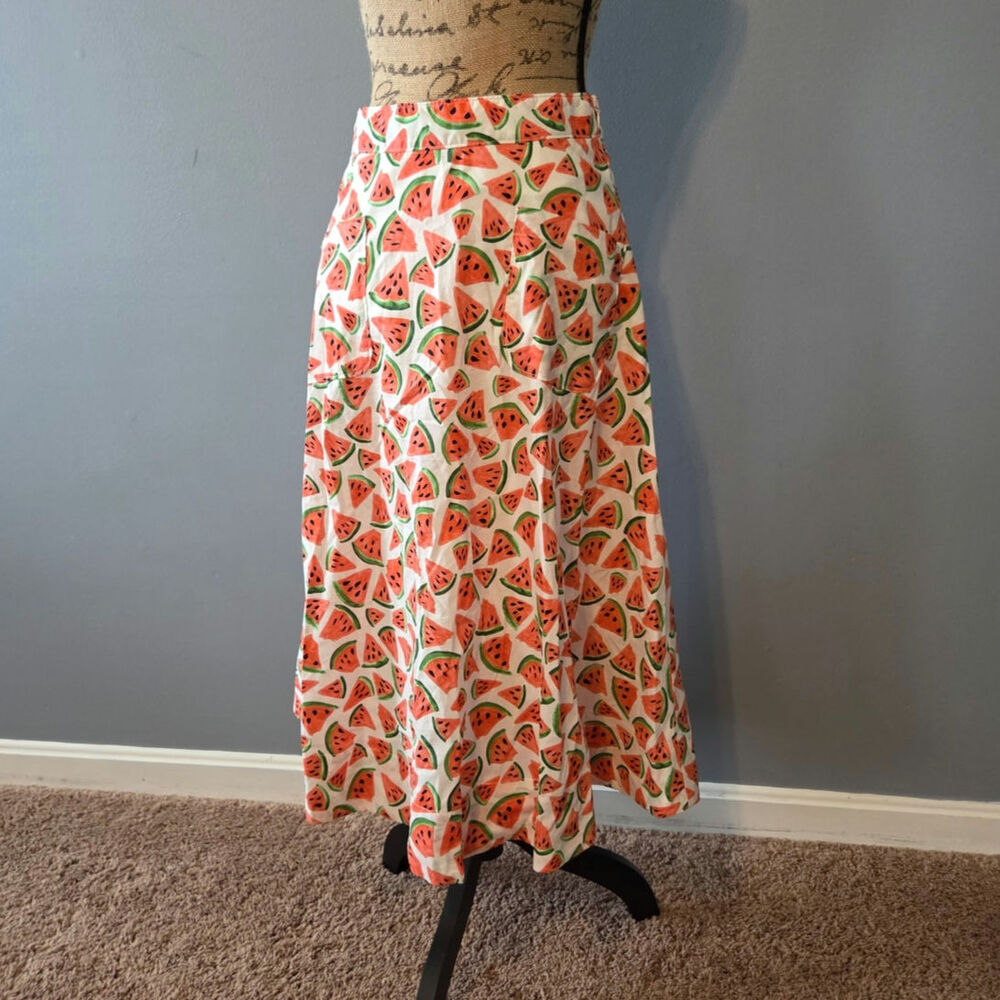 Anthro 46 conversations watermelon print a-line full midi skirt cotton 4